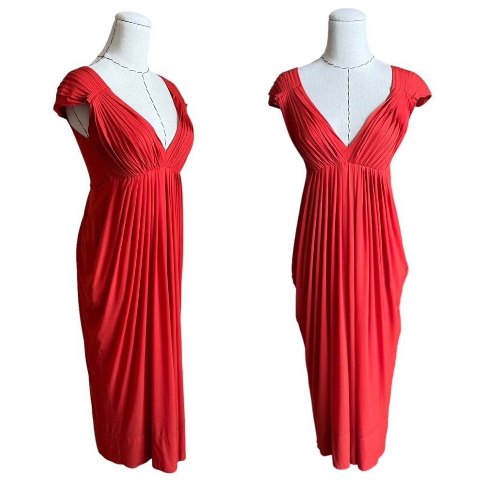 Vintage 90s Y2K Donna Karan Orange Pleated Draped Dress sz Small Made in Italy